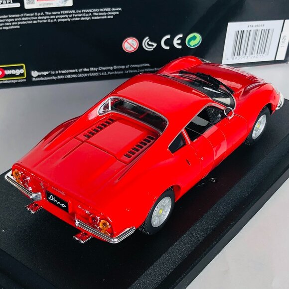 Burago Red Ferrari Dino 246  GT 1/24 Alloy Car Diecast Model With Box Brand New - Picture 12 of 16